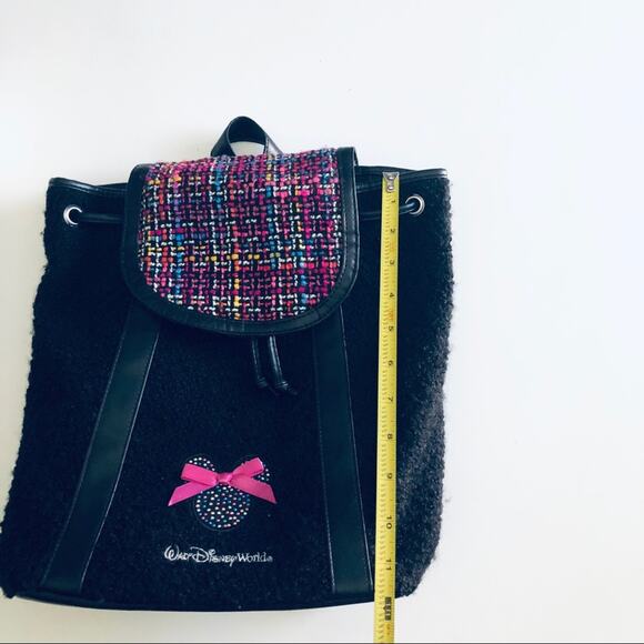 Walt Disney World Boucle Mouse Ears Backpack Pink Black Tweed Rhinestone Bow - Picture 8 of 11